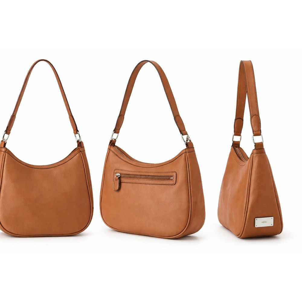 Liz‎ Claborne Y2K Leather Hobo Handbag Tan Shoulder Bag Zip Pocket